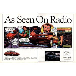 1997 Mercury Tracer Sedan 2 Page Vintage Print Ad Comic Book Cartoon Wall Art